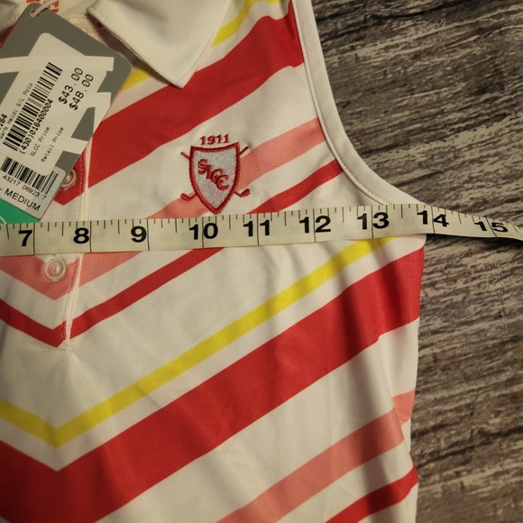 Garb Golf Polo Shirt Sleeveless Striped‎ Athletic Top White Pink Girls Medium - Picture 8 of 10
